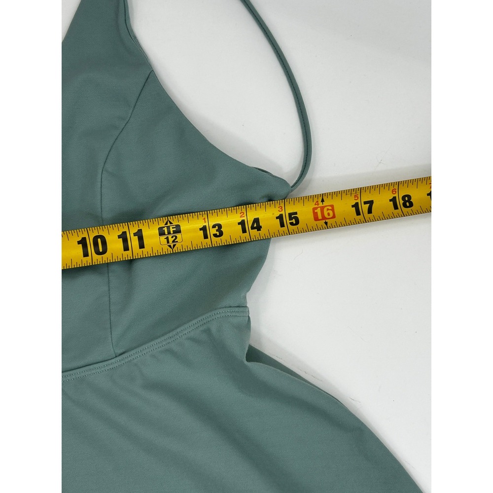 Sage Green Strappy Back Skater Dress Soft Stretch Minimal A-Line M - Picture 8 of 9